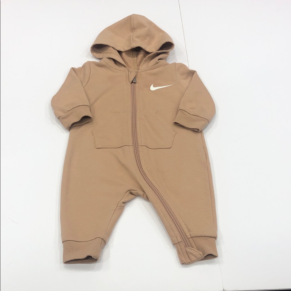 Nike Baby Hooded One-Piece in Tan with White Swoosh